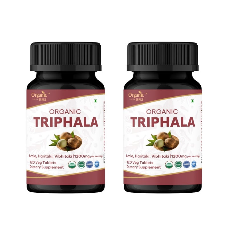Organic Spree Triphala 120 Tablets | Amla, Haritaki & Bibhitaki | 1200mg per Serving | Organic and Natural | USDA Certified 120tab - Pack of 2